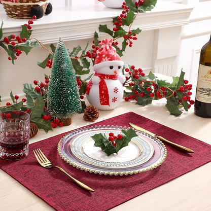 Red 6-Piece Faux Linen Placemats Set 13x19 inches – Heatproof, Easy Care