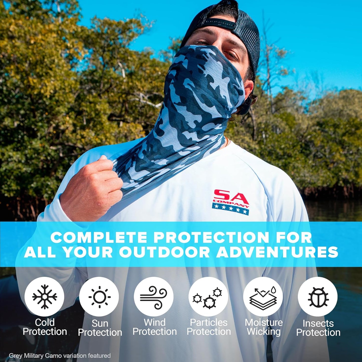 S A Company UV Face Shield 5-Pack - UV 30+ Multipurpose Neck Gaiter Balaclava for Adults | Various Colors