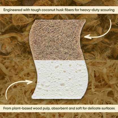 Plant-Based Kitchen Sponges - Eco-Friendly Natural Cellulose & Coconut Scrubber | 12 Pack | USDA Biobased Certified