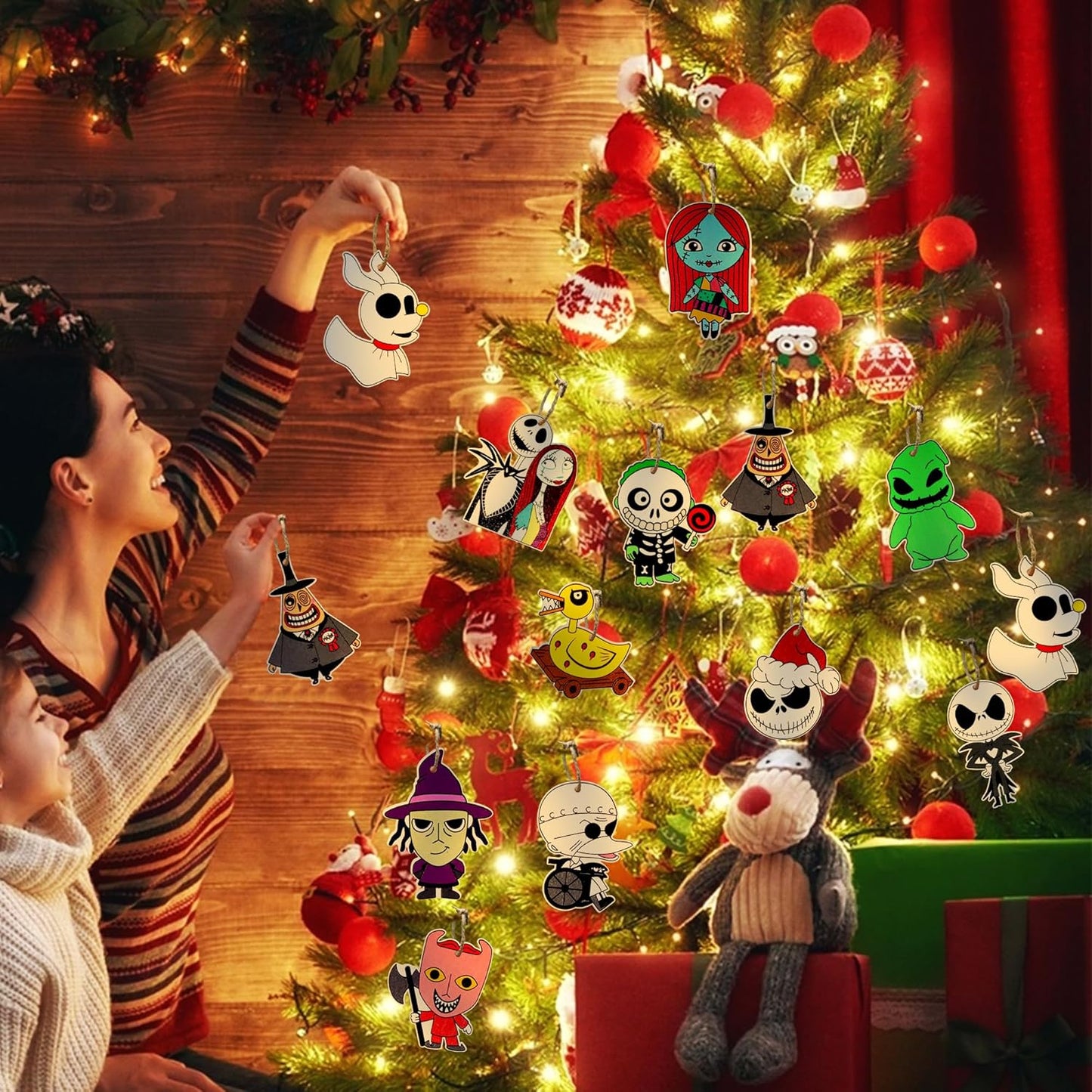 Regine Switzerland 36 PCS Halloween & Christmas Night-Mare Ornaments - Wooden Hanging Decor Set