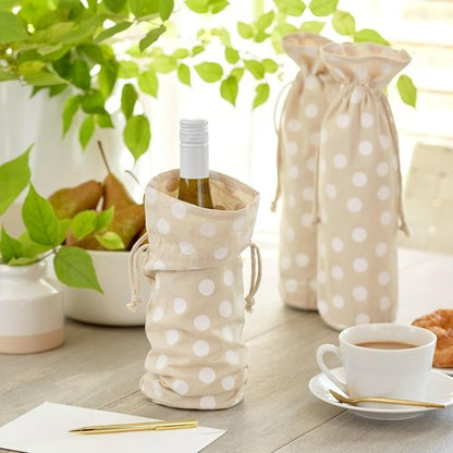 Hallmark Fabric Drawstring Bottle Bags (Pack of 3: White Polka Dots) for Valentine's Day, Housewarmings, Birthdays