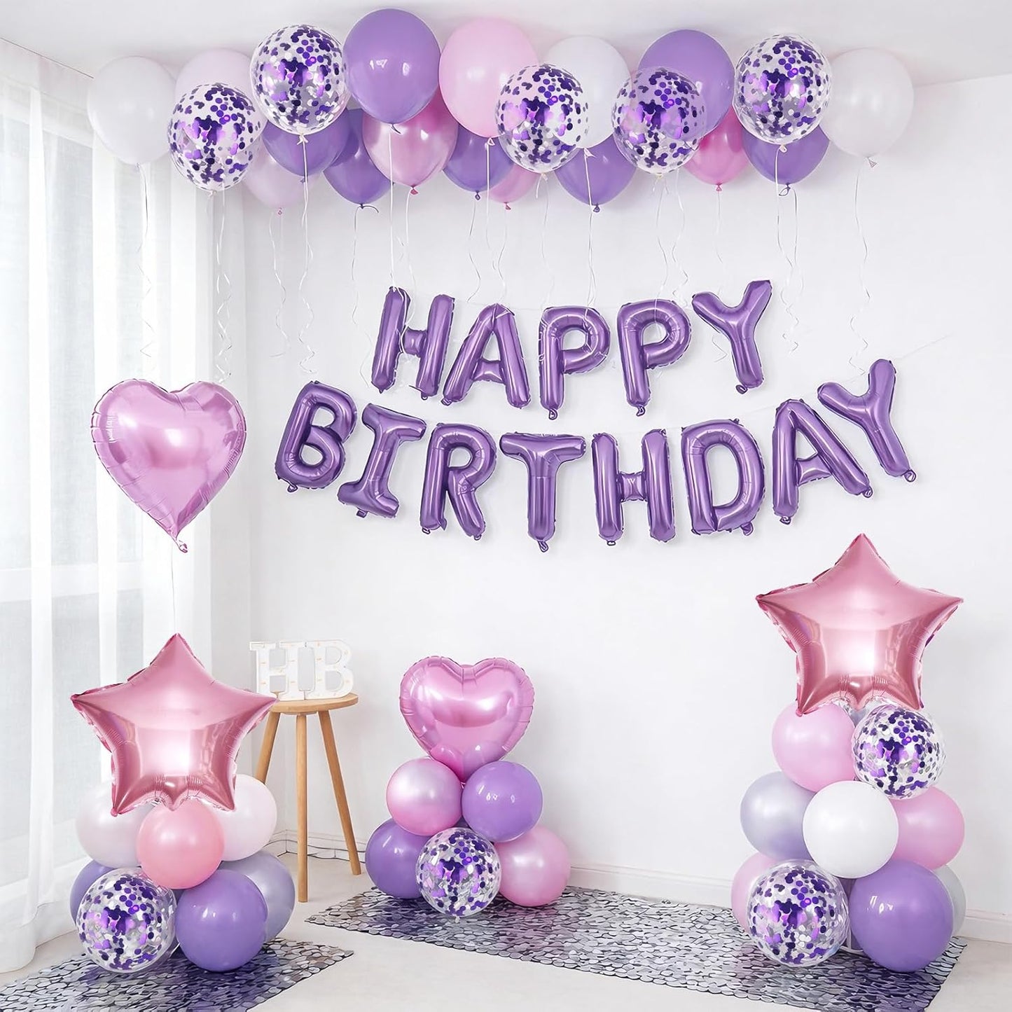 Regine Switzerland Pink & Purple Birthday Decorations - Balloons, Banner & Confetti Set for Parties