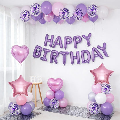 Regine Switzerland Pink & Purple Birthday Decorations - Balloons, Banner & Confetti Set for Parties