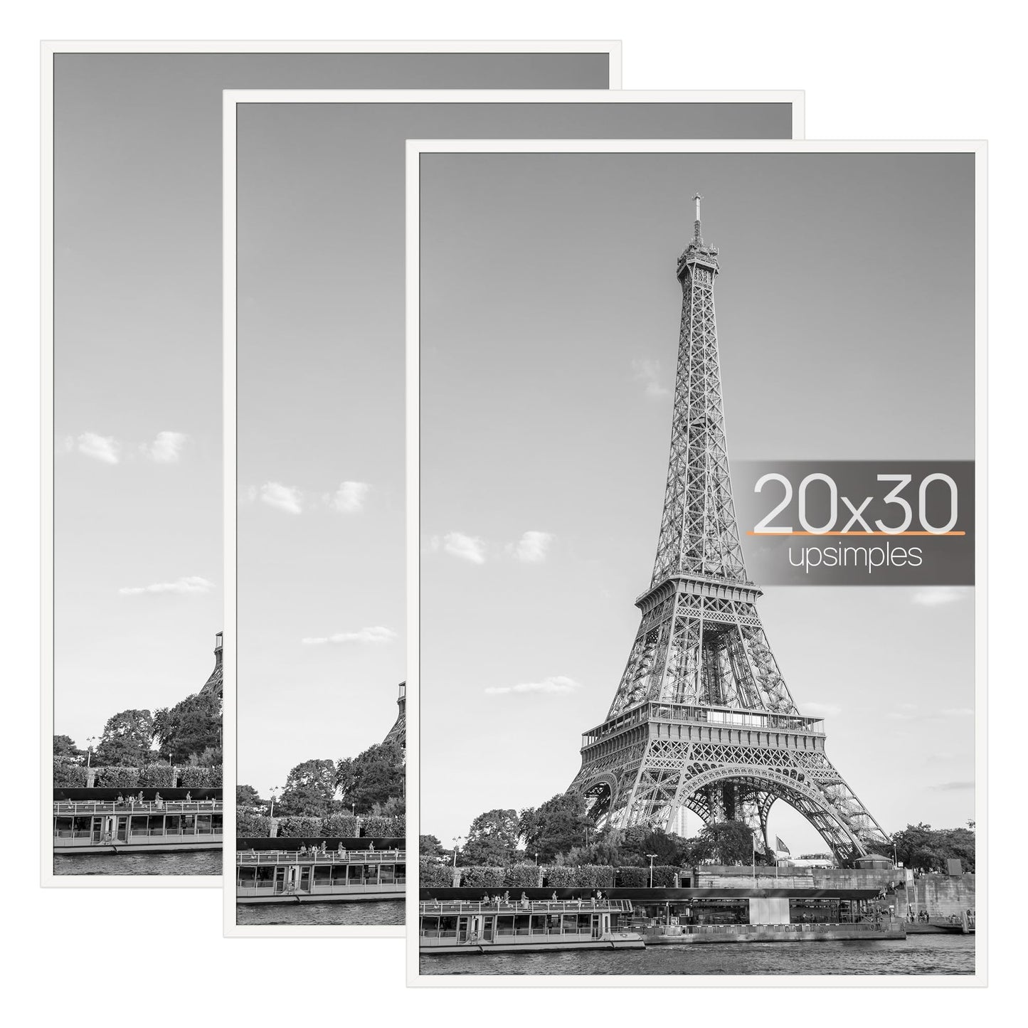 upsimples 20x30 Picture Frame White 3 Pack, Scratch-Proof Poster Frames 20 x 30 for Photo Gallery - Slide-In Strips, Horizontal or Vertical Wall Mounting