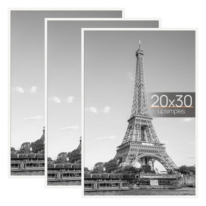 upsimples 20x30 Picture Frame White 3 Pack, Scratch-Proof Poster Frames 20 x 30 for Photo Gallery - Slide-In Strips, Horizontal or Vertical Wall Mounting