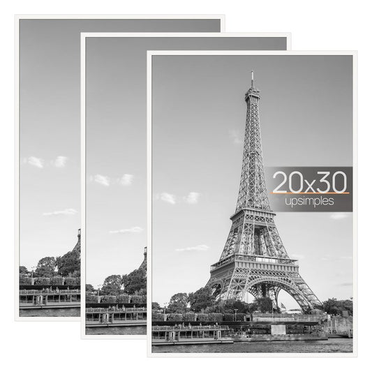 upsimples 20x30 Picture Frame White 3 Pack, Scratch-Proof Poster Frames 20 x 30 for Photo Gallery - Slide-In Strips, Horizontal or Vertical Wall Mounting
