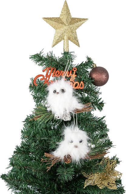 YCHTEWY White Plush Owl Christmas Ornaments - Gold Stars Winter Holiday Tree Decor | Set of 2