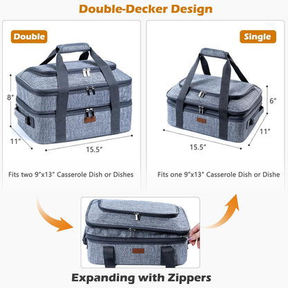 BAGSPRITE Insulated Casserole Carrier - Expandable Thermal Tote for Hot or Cold Food | Fits 9" x 13" Dish