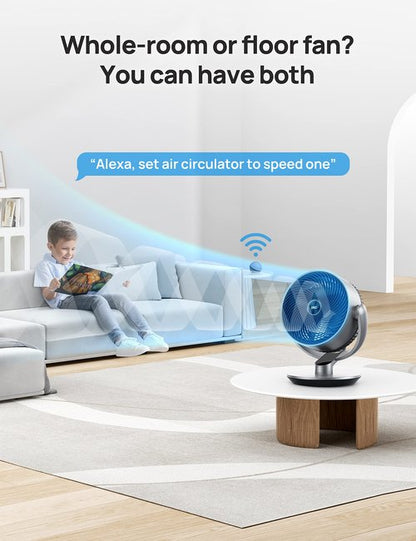 Dreo 16 Inch 25dB Quiet Smart Fans for Bedroom, DC Room Fan with Remote, 120°+120° Oscillating Fan, 6 Modes, 9 Speeds, 12H Timer,Works Alexa/Google/WiFi/Voice Control, Silver, Oversize (DR-HAF004S)