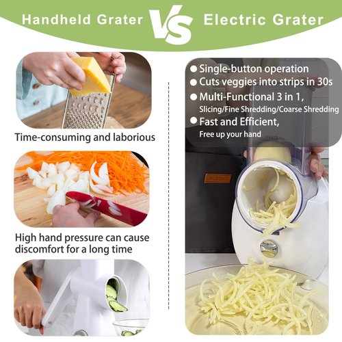 JueRum Electric Cheese Grater,2025 Upgrade Electric Vegetable Slicer Shredder with 3 Changeable Blades,Salad Shooter Electric Slicer/Shredder,Electric Cheese Grater for Block Cheese Fruit Veggies Nuts