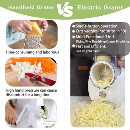 JueRum Electric Cheese Grater,2025 Upgrade Electric Vegetable Slicer Shredder with 3 Changeable Blades,Salad Shooter Electric Slicer/Shredder,Electric Cheese Grater for Block Cheese Fruit Veggies Nuts