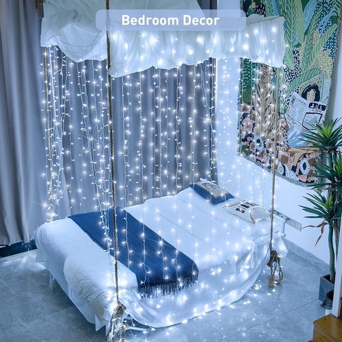 JMEXSUSS 300 LED Curtain Lights - 9.8x9.8Ft Indoor String Lights with Remote | 8 Modes for Wedding & Party Decor