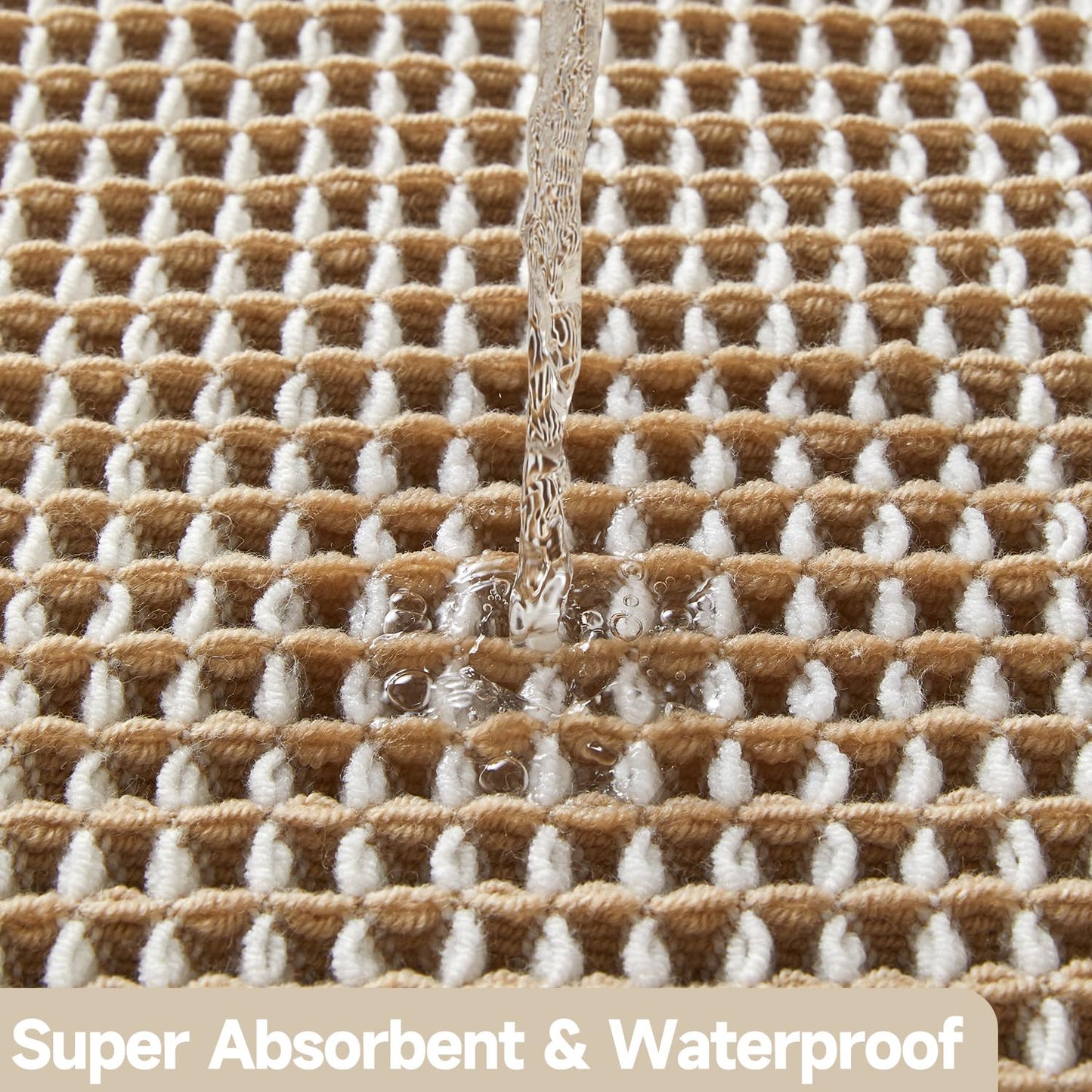 TYUU Waffle Bath Mat, Boho Bathroom Rugs Non Slip Washable Super Absorbent Quick Dry Bath Mat Farmhouse Bathroom Decor, 24"x16" Khaki and White
