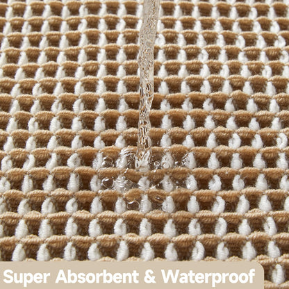 TYUU Waffle Bath Mat, Boho Bathroom Rugs Non Slip Washable Super Absorbent Quick Dry Bath Mat Farmhouse Bathroom Decor, 24"x16" Khaki and White