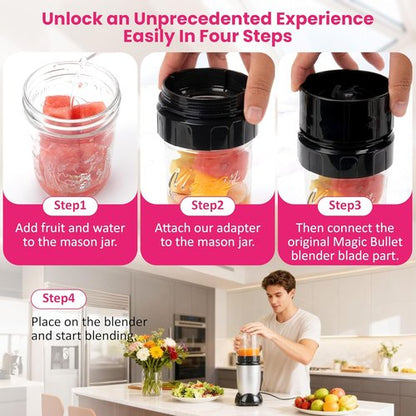 Magic Bullet Blender Adapter - Blend Directly in Wide-Mouth Mason Jar | Replace Plastic Cup Accessory