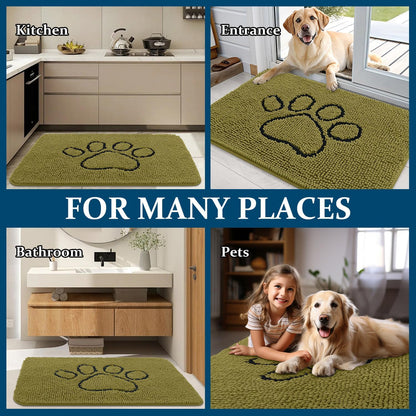 OLANLY Dog Door Mat - Absorbent Muddy Paws Doormat | Non-Slip Chenille, 36x24, Willow Green