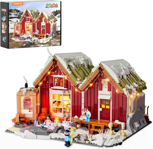LUMIBRICKS Spa-Cabin Winter Lighting Building Bricks Set - 2235 Pcs LED Christmas Village Model for Families