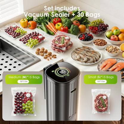 Skiennix Portable Vacuum Sealer - Handheld Food Sealer with 30 Reusable Bags & LED Pressure Display