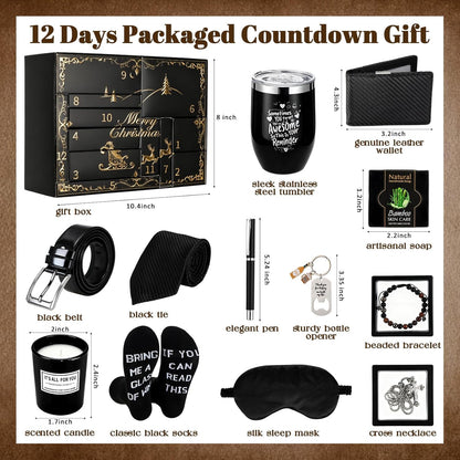Patelai 12 Days Men's Advent Calendar - Black & Gold Grooming Essentials | Perfect Gift for Him