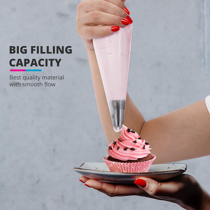 Riccle Disposable Piping Bags - 16 Inch Anti-Burst Textured Pastry Bags for Icing & Decorating Cakes