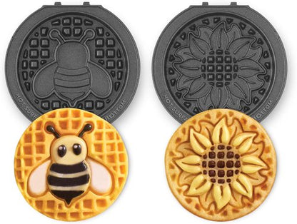 Dash MultiMaker® Mini System Removable Plate Set - Nonstick Waffle Replacement Plates - 4-Inch Two-Pack in Sunflower & Bee