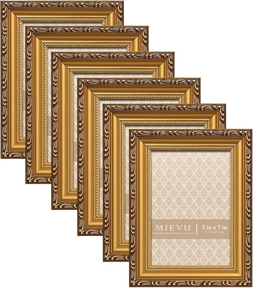 Gold 5x7 Picture Frames by [Brand Name] - Pack of 6 Vintage Ornate Tabletop Displays
