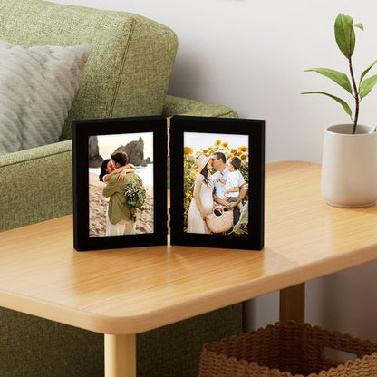 decorUhome 4x6 Vertical Picture Frame - Engineered Wood Bifold Design with Plexiglass for Tabletop Display | Black
