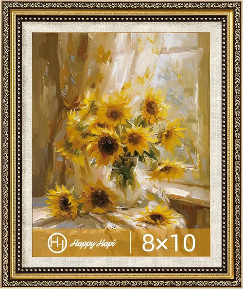 HappyHapi 8x10 Picture Frame - Vintage Gold Frame for Wall or Tabletop Display, Antique Décor