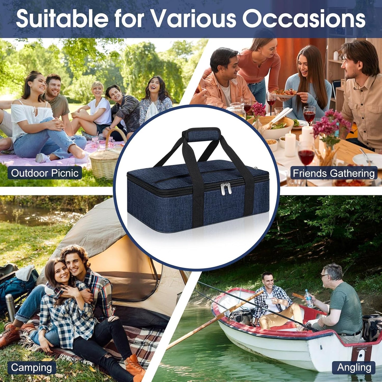 Skiennix Insulated Casserole Carrier - Portable Hot/Cold Food Tote for Potluck | Fits 9" x 13" Dish - Navy Blue
