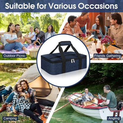 Skiennix Insulated Casserole Carrier - Portable Hot/Cold Food Tote for Potluck | Fits 9" x 13" Dish - Navy Blue
