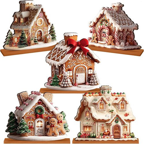 Chunful Gingerbread House Decorations - 5 Pcs Christmas Centerpiece for Festive Home Decor