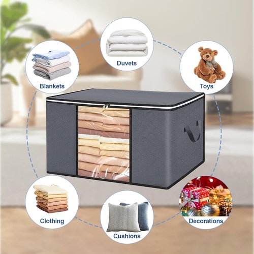 BiCINE 90L Large Clothes Storage Bags - Foldable Blanket & Comforter Bins with Clear Window | Ideal for Bedding, Pillows & Sweaters