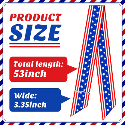 RunNico Patriotic Wreath Sash - 2 Pack Red, White & Blue Satin Decor for 4th of July | 53" L x 3.4" W