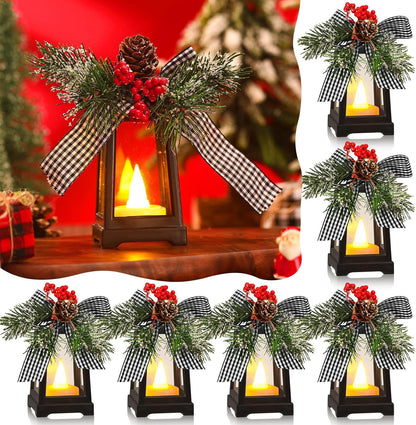 Regine Switzerland Set of 6 Christmas Mini Lanterns - Flickering LED Flameless Candle Decor | Black and White Bow