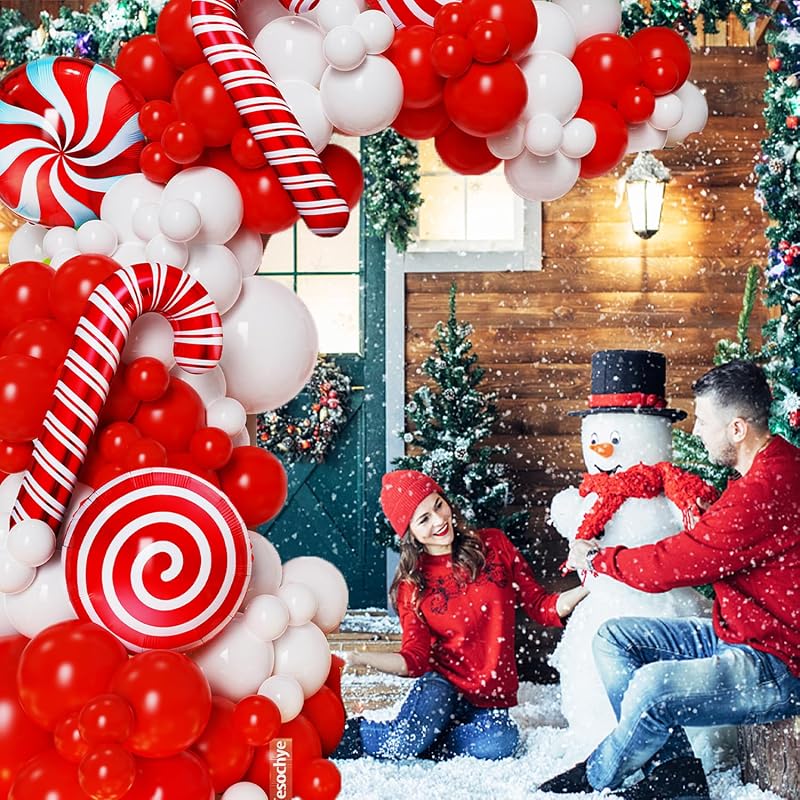 Christmas Balloon Garland Arch Kit with Red and White Candy Cane Balloons