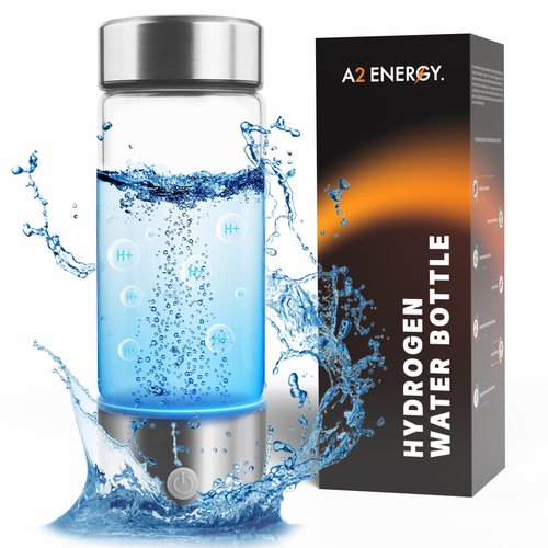 A2 Hydrogen Water Bottle,420ml Hydrogen Water Generator Rechargeable Hydrogen Glass Water Bottle Portable Hydrogen Water Ionizer with SPE/PEM Technology for Husband, Wife, Family,Travel,Home, Office