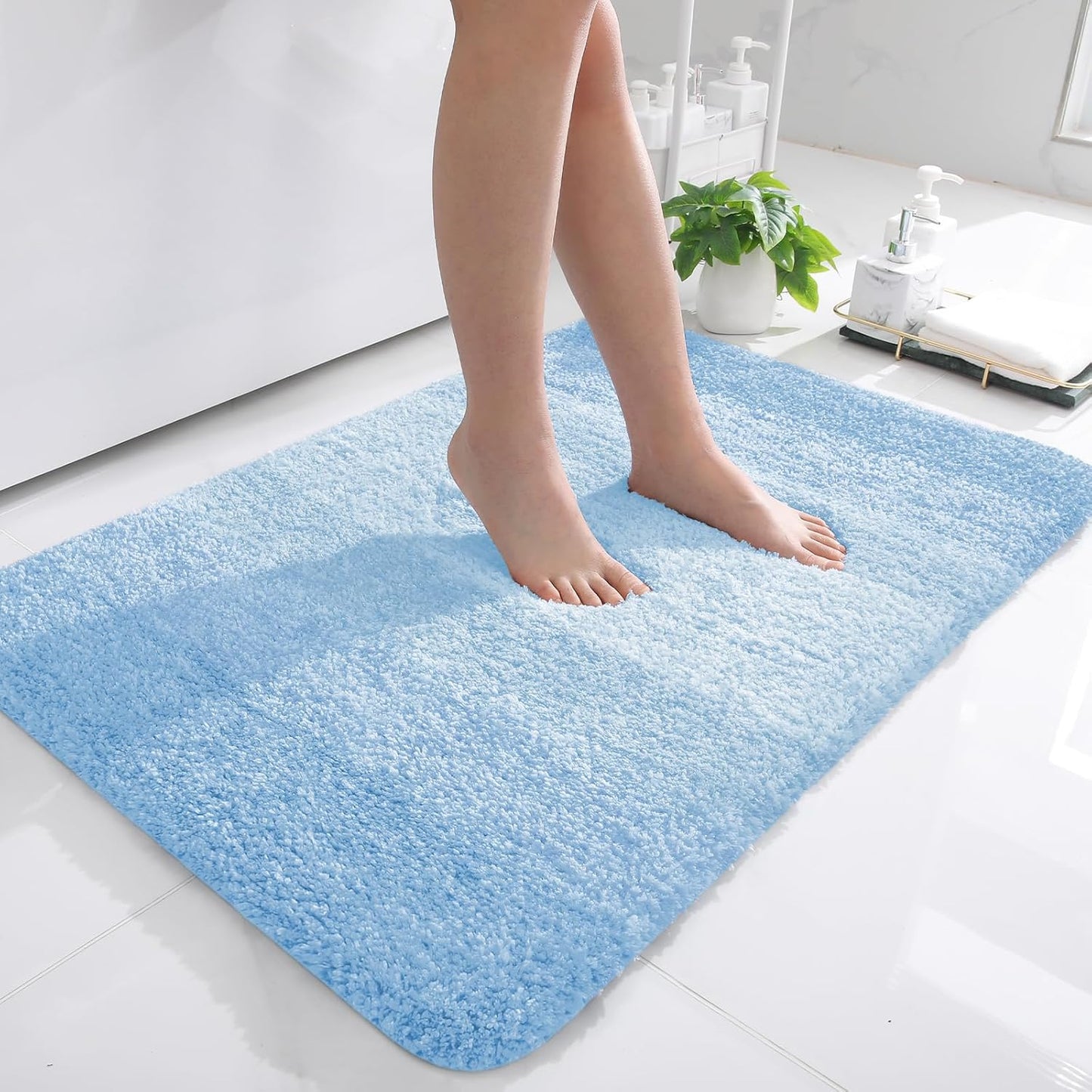 OLANLY Bathroom Rugs - Extra Soft Microfiber Mat, Quick Dry & Machine Washable | 36x24, Sky Blue