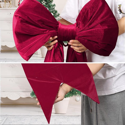 Dark Red 75x23 Inch Giant Velvet Christmas Bow - Plush 3D Ribbon