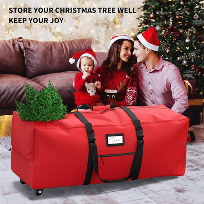 Rolling Christmas Tree Storage Bag - Extra Large Fits Up to 7.5 ft Trees | Dust & Moisture Resistant (Red)