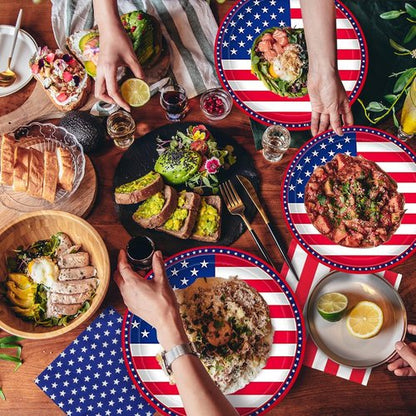 Gatherfun American Flag Party Supplies - Disposable Napkins & Paper Plates for 50 Guests | Perfect for Veterans Day & 4th of July