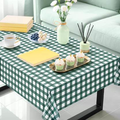 Skiennix Sage Green Striped Gingham Tablecloth - 54 x 108 Inch Disposable Waterproof Covers for Outdoor Events | Perfect for Picnics & Parties