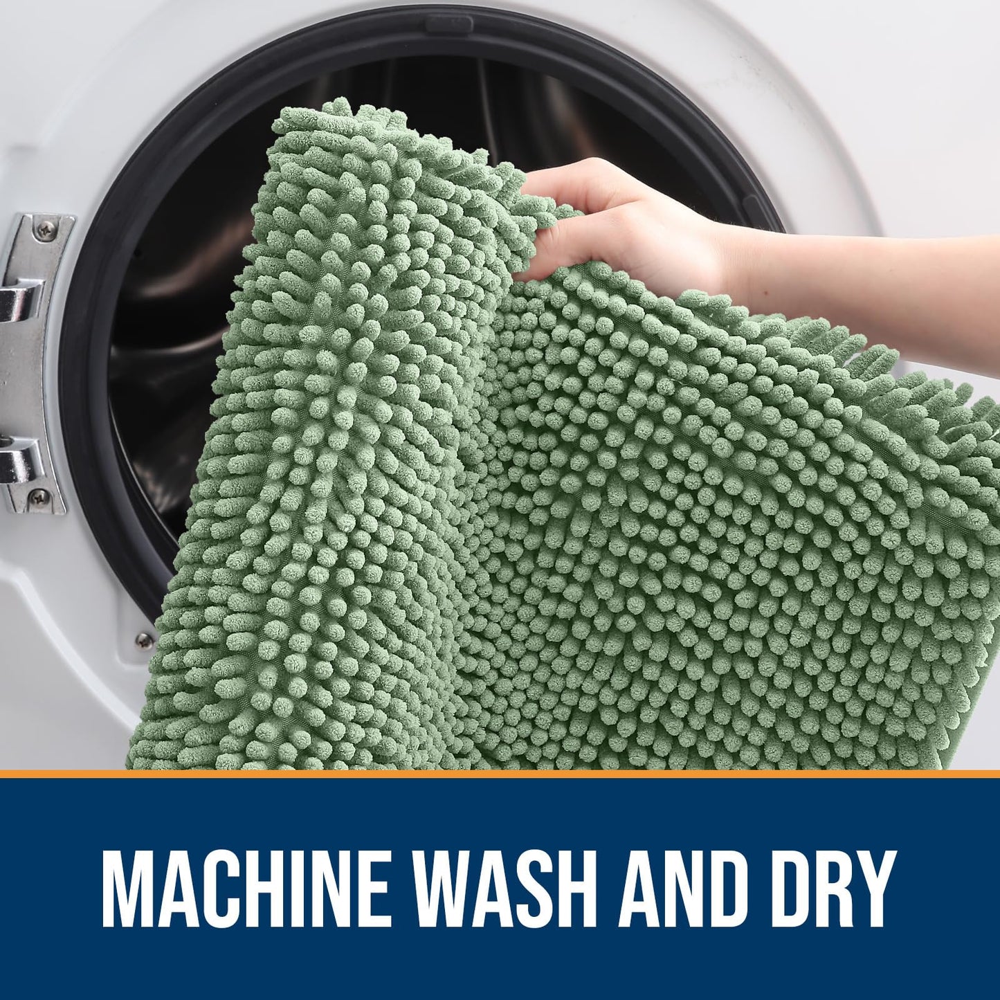 OLANLY Dog Door Mat for Muddy Paws 70x32, Absorbs Moisture and Dirt, Absorbent Non-Slip Washable Doormat, Quick Dry Chenille Mud Mat, Entry Indoor Entryway Carpet for Inside Floor, Olive Green