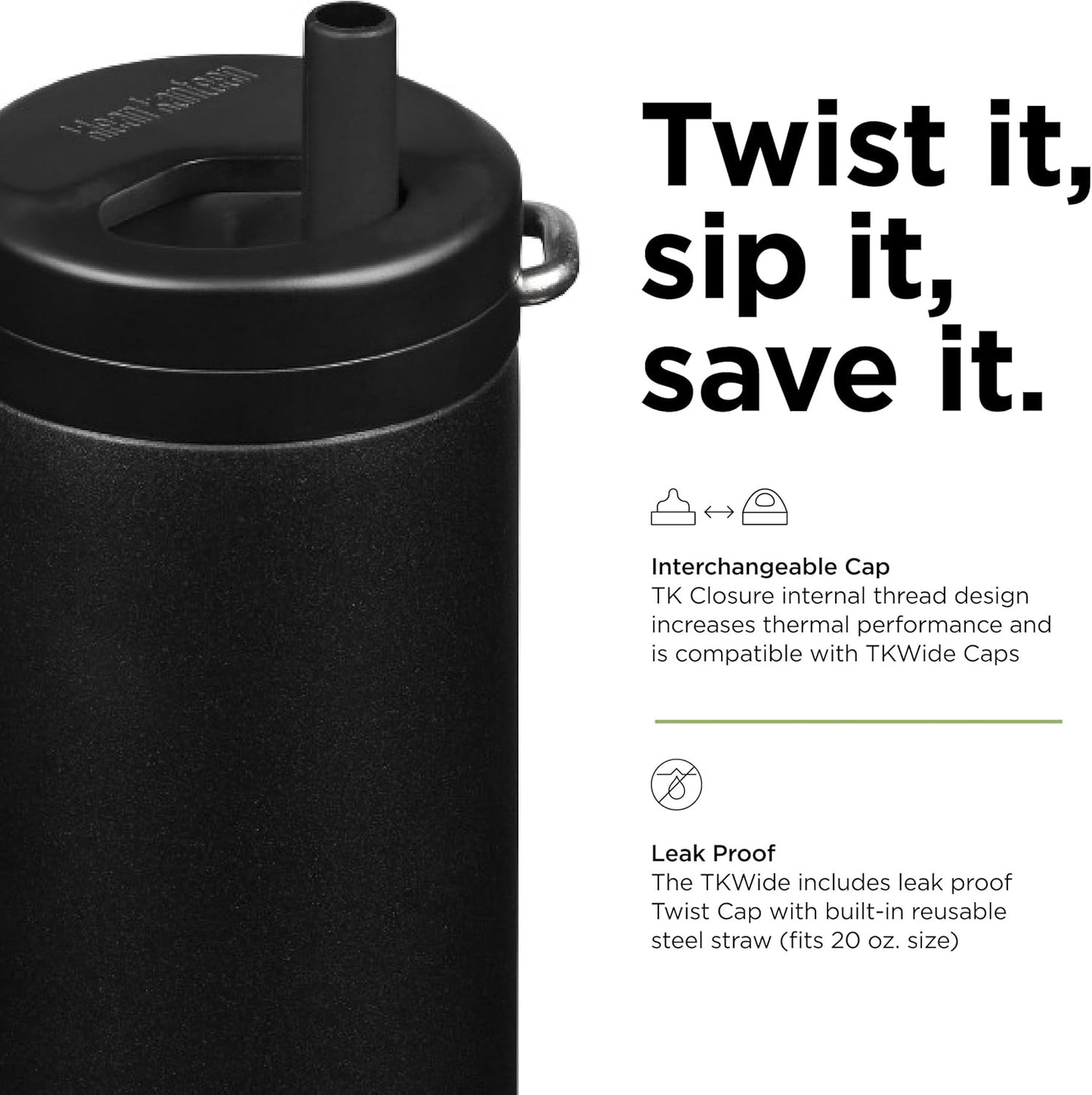 TKWide 20oz Twist Cap Water Bottle - Sleek Black Design for Hydration On-the-Go