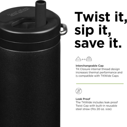 TKWide 20oz Twist Cap Water Bottle - Sleek Black Design for Hydration On-the-Go