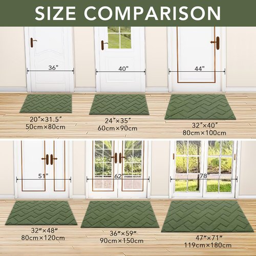 Hicorfe Indoor Door Mat - Non-Slip Absorbent Entrance Mat with Rubber Backing | 32"x48" - Green