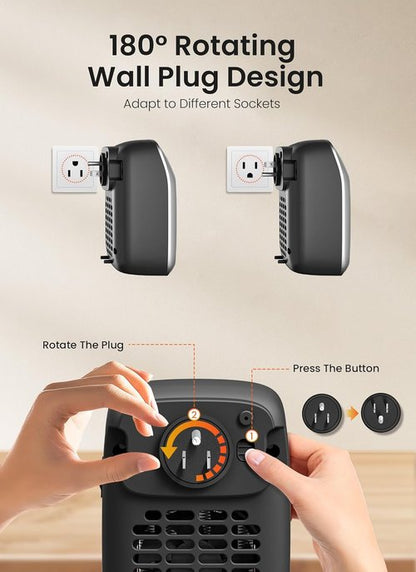 GiveBest Plug-In Wall Space Heater - 800W Outlet Heater with Remote, Adjustable Thermostat & 12H Timer