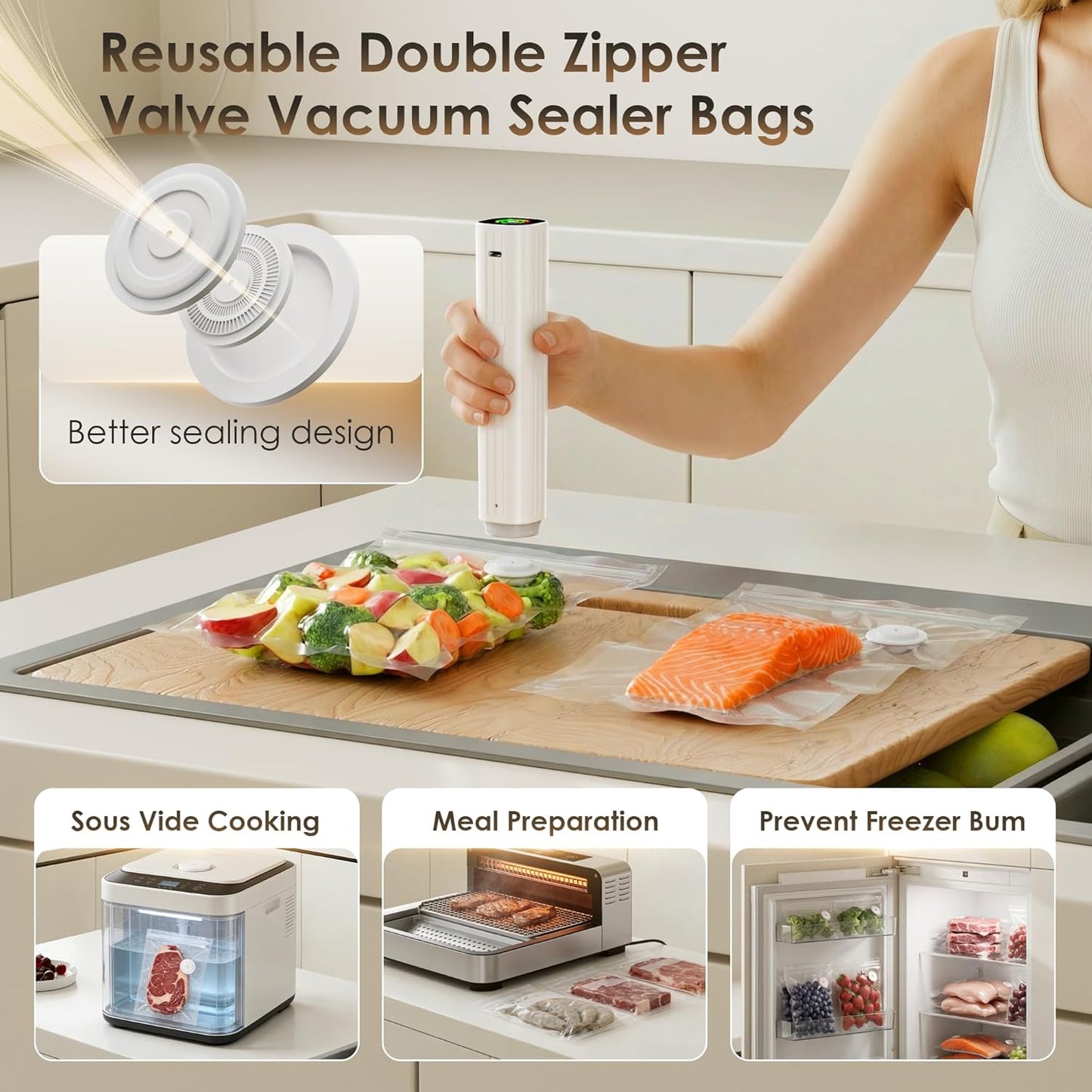 Skiennix Compact Vacuum Sealer - Powerful Handheld Food Sealer with 30 Reusable Bags & LED Display