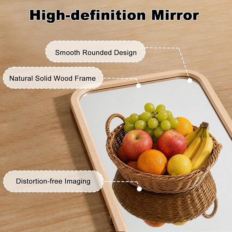 Oak Full Length Mirror with Stand 18" x 63" - Natural Wood Framed Floor Mirror