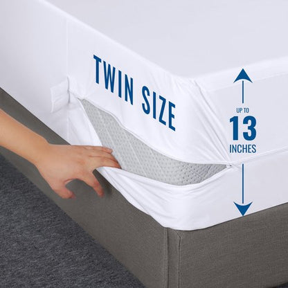 Utopia Bedding Mattress Protector Zippered Twin Size, 100% Waterproof Bed Bug and Dust Mite Proof Mattress Encasement, Absorbent 6 Sided Mattress Cover