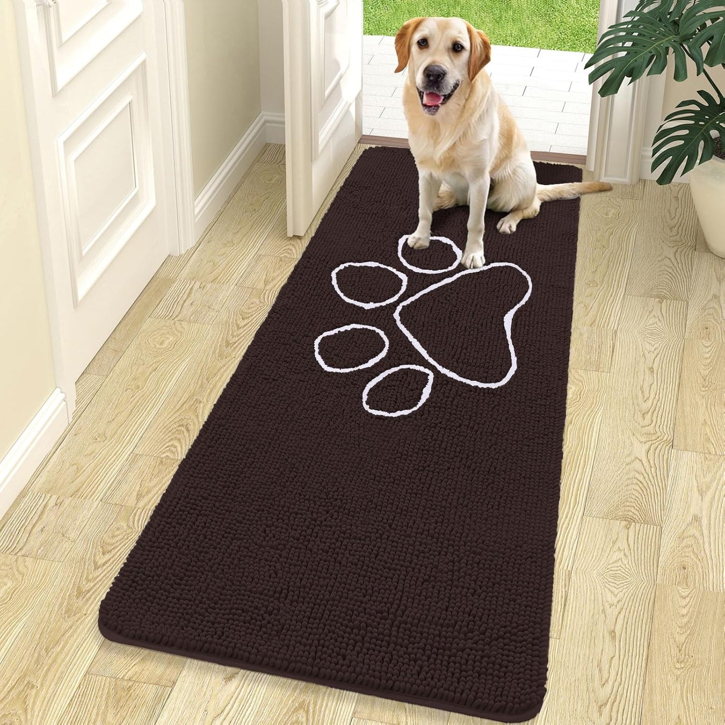 OLANLY Dog Door Mat - Absorbent Non-Slip Mud Mat for Paws | 70x24 Inch, Quick Dry Chenille, Brown